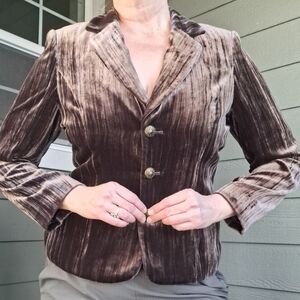 Vintage 90's Tacori Crushed Velvet Silk Blazer Dark Academia Brown Plus Size 16